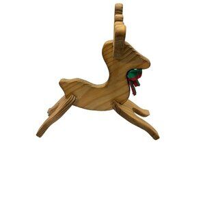 Vintage Wooden Handmade Puzzle Standing Reindeer Christmas Decor 14” 80s